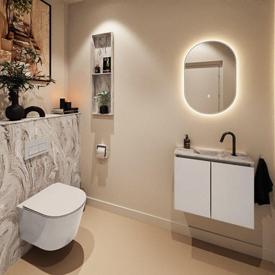 MONDIAZ TURE-DLUX Meuble toilette - 60cm - Linen - EDEN - vasque Glace - position centrale - 1 trou de robinet
