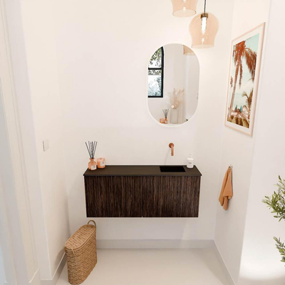 Mondiaz JOYA 100cm toiletmeubel - kleur Walnut - Wastafel FAYE positie Rechts Zonder kraangat kleur Urban.