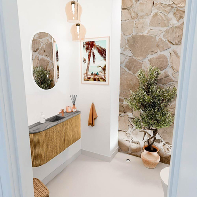 Mondiaz JOYA-DLUX 93.2cm toiletmeubel - ronding links en rechts kleur Oak - Wastafel FAYE positie Midden 1 kraangat kleur Sombra.