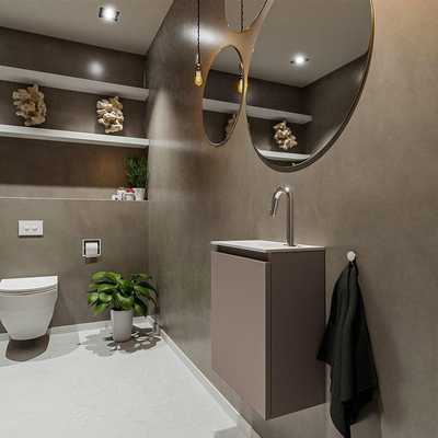 MONDIAZ TURE Kit lave-mains - 40x23x50cm - 1 trou de robinet - 1 porte - fumée mate - Lavabo à gauche - Solid Surface Blanc
