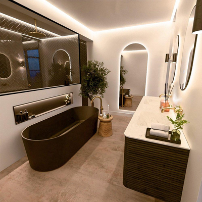 Mondiaz CIRO-DLUX Ensemble de meubles de salle de bains - 190x45x50cm - Plan vasque solid surface Opalo - 2 vasques double - sans trous de robinetterie - 4 tiroirs - Shadow