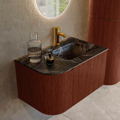 Mondiaz KURVE-DLUX Badkamermeubelset - 75x46x40cm - 1 lade - 1 deur - wastafel solid surface - rechts - 1 kraangat - Ruby