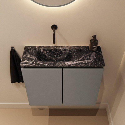 MONDIAZ TURE-DLUX Meuble toilette - 60cm - Smoke - EDEN - vasque Lava - position gauche - sans trou de robinet