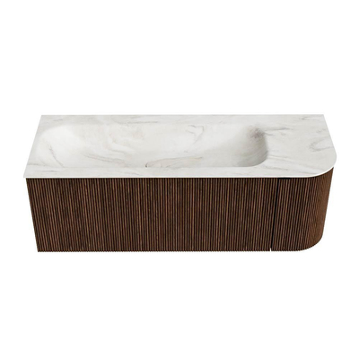 MONDIAZ KURVE-DLUX Meuble de salle de bains 125 cm avec module 25 R couleur Walnut avec 1 tiroir et 1 porte. Lavabo BIG MEDIUM gauche sans trou de robinet couleur Ostra.