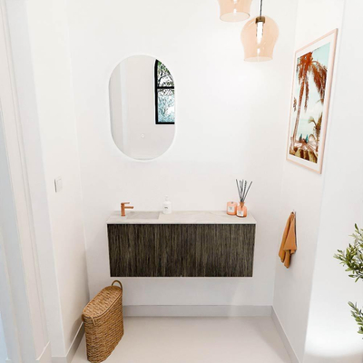 Mondiaz JOYA-DLUX Meuble de salle de bains 100cm - couleur Shadow - Lavabo FAYE position Gauche 1 trou de robinet couleur Ostra.