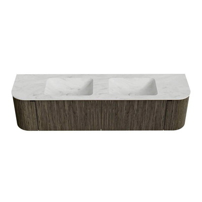 Mondiaz KURVE-DLUX Badkamermeubelset - 180x46x40cm - 2 lade - 2 deuren - wastafel solid surface - dubbel - zonder kraangat - Shadow