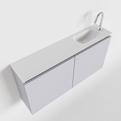 MONDIAZ TURE Toiletmeubel 100x23x50cm met 1 kraangaten 2 deuren cale mat Wastafel Eden rechts Solid Surface Wit
