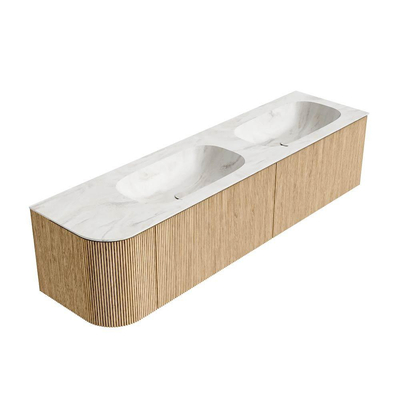 MONDIAZ KURVE-DLUX 175cm Meuble salle de bain avec module 25 G - couleur Oak - 2 tiroirs - 1 porte - vasque STOR SMALL double / droite - sans trou de robinet - couleur Ostra