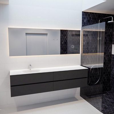 Mondiaz VICA ensemble de meuble de salle de bain - 200cm - meuble sous-vasque gris foncé - 4 tiroirs - lavabo moon gauche - 1 trou de robinet - miroir LED - version XL 60cm de haut