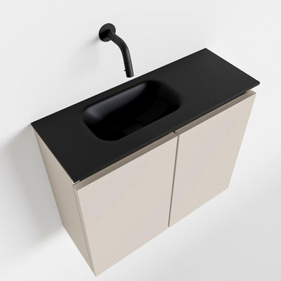 MONDIAZ TURE Toiletmeubel 60x23x50cm met 0 kraangaten 2 deuren linen mat Wastafel Eden links Solid Surface Zwart