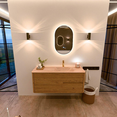 Mondiaz CIRO-DLUX Badkamermeubelset - 120x45x50cm - Solid surface wastafel Saba - 1 wasbak Rechts - 1 kraangat - 2 lades - Oak