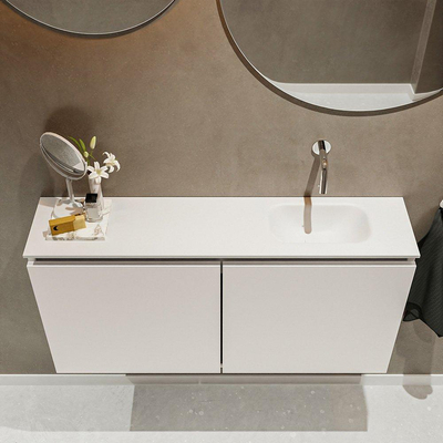 MONDIAZ TURE Toiletmeubel 100x23x50cm met 0 kraangaten 2 deuren linen mat Wastafel Eden rechts Solid Surface Wit