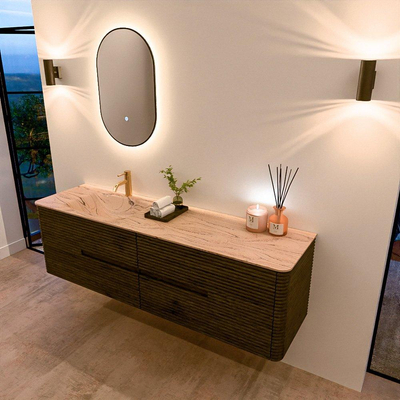 Mondiaz CIRO-DLUX Ensemble de meubles de salle de bains - 170x45x50cm - Plan vasque solid surface Arena - 1 vasque à gauche - 1 trou de robinet - 4 tiroirs - Shadow