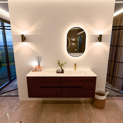 Mondiaz CIRO-DLUX Meuble de salle de bains - 150x45x50cm - Vasque solid surface Opalo - 1 lavabo à droite - 1 trou de robinetterie - 4 tiroirs - Ruby