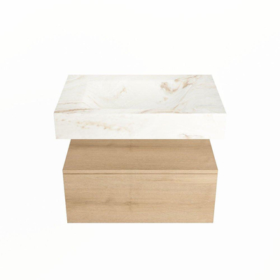 Mondiaz ALAN-DLUX Ensemble de meuble - 70cm - meuble Washed Oak mat - 1 tiroir - Lavabo Cloud Frappe suspendu - vasque Centre - 1 trou de robinet