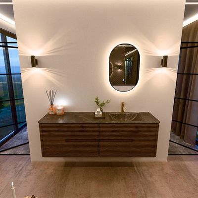 Mondiaz CIRO-DLUX Badkamermeubelset - 160x45x50cm - Solid surface wastafel Lava - 1 wasbak Rechts - 1 kraangat - 4 lades - Dusk