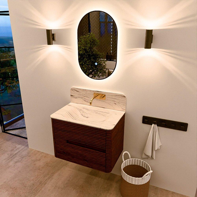 Mondiaz CIRO-DLUX Badkamermeubelset - 70x45x50cm - Solid surface wastafel Nata - 1 wasbak Midden - zonder kraangaten - 2 lades - Ruby