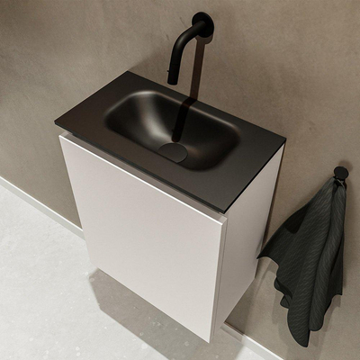MONDIAZ TURE Toiletmeubel 40x23x50cm met 0 kraangaten 1 deuren linen mat Wastafel Eden midden Solid Surface Zwart