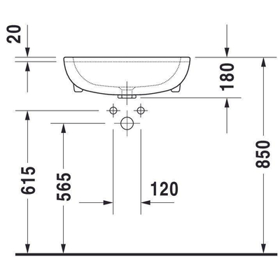 Duravit D-code Halfinbouwwastafel - 55x44cm - met 1 kraangat - met overloop - wit