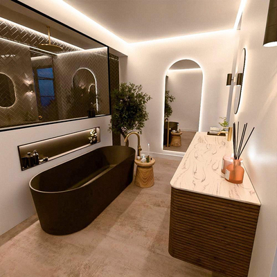 Mondiaz CIRO-DLUX Meuble de salle de bains - 190x45x50cm - Vasque solid surface Nata - 1 lavabo à gauche - 1 trou de robinet - 4 tiroirs - Dusk