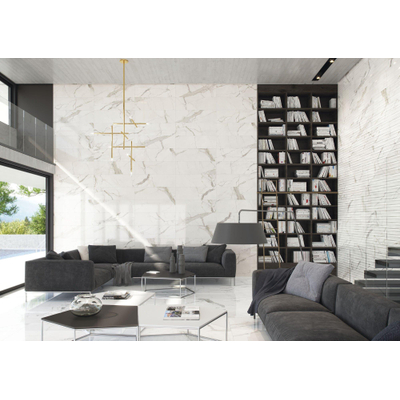 ÉCHANTILLON Terravito Alpuro carreau mural et de sol - 60x60cm - 9mm - Carré - rectifié - Aspect marbre - Blanc/noir brillant
