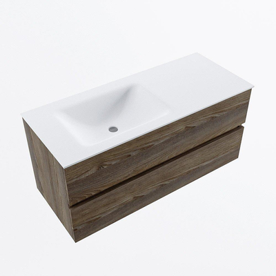 Mondiaz VICA Ensemble de meuble de salle de bain - 110cm - meuble sous-vasque marron foncé gris - 2 tiroirs - lavabo cloud gauche - 1 trou de robinet - version haute de 60cm - talc