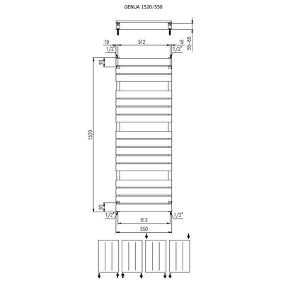Plieger Genua designradiator horizontaal 1520x550mm 800W wit