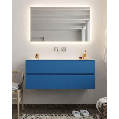 Mondiaz VICA ensemble de meuble de salle de bain - 120cm - meuble sous-vasque jeans - 2 tiroirs - lavabo moon milieu - sans trou de robinet - miroir LED - version XL 60cm haut