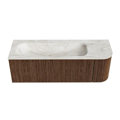 MONDIAZ KURVE-DLUX 135cm Meuble salle de bain avec module 25 D - couleur Walnut - 1 tiroir - 1 porte - vasque BIG MEDIUM gauche - 1 trou de robinet - couleur Ostra