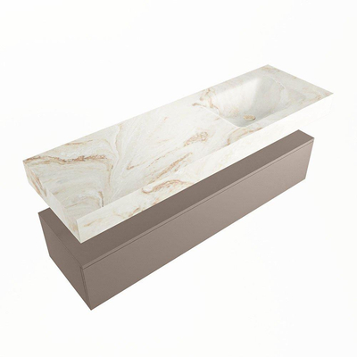 Mondiaz ALAN-DLUX Ensemble de meuble - 150cm - meuble Smoke mat - 1 tiroir - Lavabo Cloud Frappe suspendu - vasque Droite - 1 trou de robinet