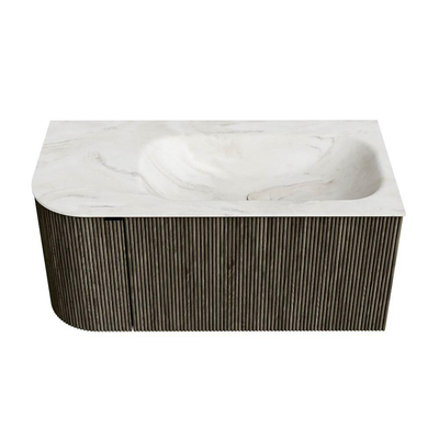 Mondiaz KURVE-DLUX Badkamermeubelset - 95x46x40cm - 1 lade - 1 deur - wastafel solid surface - rechts - 1 kraangat - Shadow