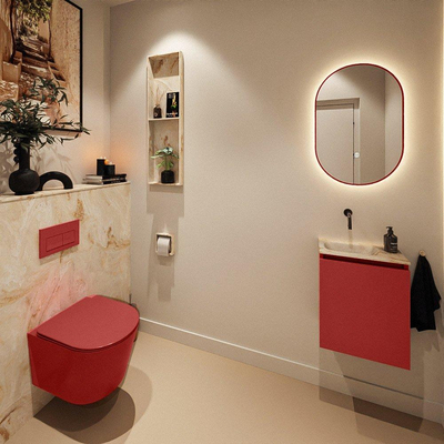 MONDIAZ TURE-DLUX Meuble toilette - 40cm - Fire - EDEN - vasque Frappe - position gauche - sans trou de robinet