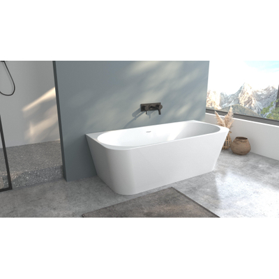 ZEZA Grand half vrijstaand bad - 180x80x58cm - met afvoer - acryl - rond - glans wit