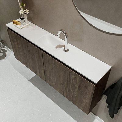 MONDIAZ TURE Toiletmeubel 120x23x50cm met 1 kraangaten 2 deuren dark brown mat Wastafel Eden midden Solid Surface Wit