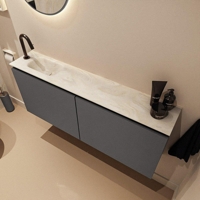 MONDIAZ TURE-DLUX meuble WC 120 cm Dark Grey. EDEN vasque Ostra position gauche. Avec 1 trou de robinet.