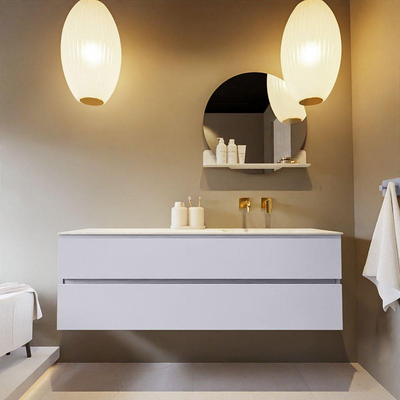 Mondiaz VICA-DLUX ensemble de meuble de salle de bain - 150cm - meuble sous-vasque cale - 2 tiroirs - lavabo encastré cloud droite - sans trous de robinet - version haute de 60cm - opalo