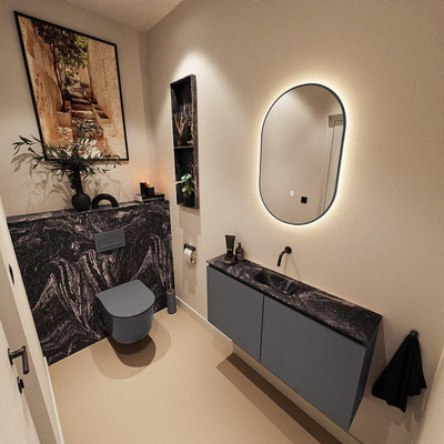 MONDIAZ TURE-DLUX 100cm toiletmeubel Dark Grey. EDEN wastafel Lava positie midden. Zonder kraangat.