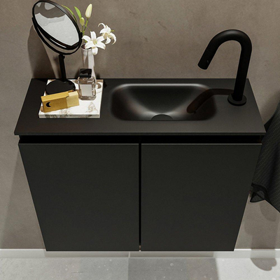 Mondiaz TURE Meuble lave-mains 60x23x50cm 1 trou de robinet 2 portes Urban mat Lavabo Eden Droite Solid Surface Noir