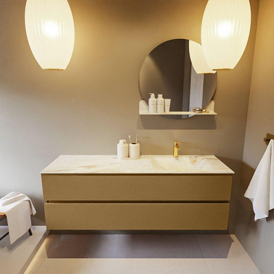 Mondiaz VICA-DLUX ensemble de meuble de salle de bain - 150cm - meuble sous-vasque oro - 2 tiroirs - lavabo encastré cloud droite - 1 trou de robinet - version haute de 60cm - frape