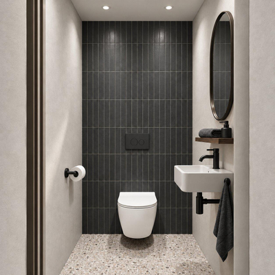 Adema Salina 2.0 Toiletset - 48.5x36x32cm - diepspoel - spoelrandloos - QeramiQ inbouwreservoir - softclose - quickrelease - toiletzitting - mat antraciet kunststof bedieningsplaat - ronde knoppen - wit