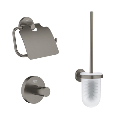 Grohe Start Toiletaccessoire set - toiletborstelhouder - gesloten - toiletrolhouder - met klep - handdoekhaak - brushed hard graphite (antraciet)