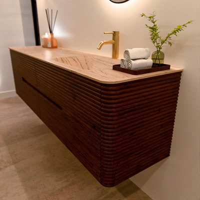 Mondiaz CIRO-DLUX Ensemble de meubles de salle de bains - 180x45x50cm - Plan-vasque solid surface Arena - 1 vasque à droite - 1 trou de robinet - 4 tiroirs - Ruby