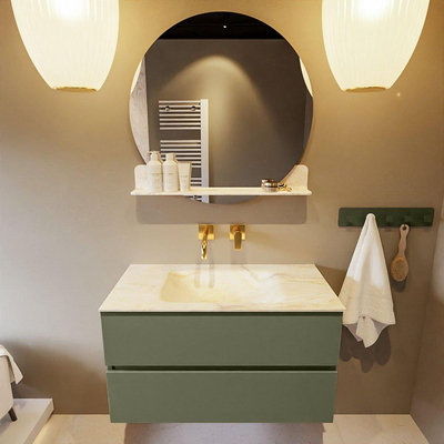 Mondiaz VICA-DLUX Ensemble de meuble de salle de bain - 90cm - meuble sous-vasque armée - 2 tiroirs - lavabo encastrée nuage milieu - sans trous de robinet - version haute de 60cm - ostra