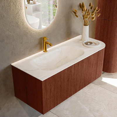 Mondiaz KURVE-DLUX Badkamermeubelset - 115x46x40cm - 1 lade - 1 deur - wastafel solid surface - links - 1 kraangat - Ruby