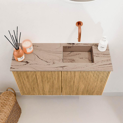 Mondiaz JOYA-DLUX 70cm meuble de toilette - couleur Oak - Lavabo FAYE position Droite Sans trou de robinet couleur Arena.