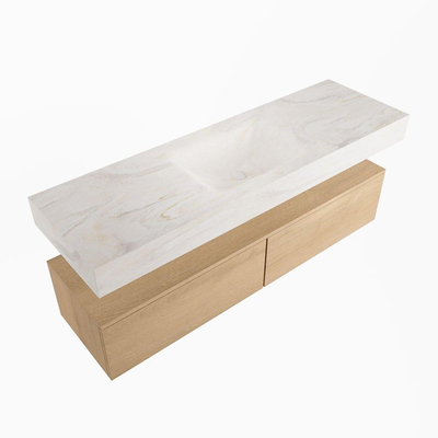 Mondiaz ALAN-DLUX Ensemble de meuble - 150cm - meuble Washed Oak mat - 2 tiroirs - Lavabo Cloud Ostra suspendu - vasque Centre - 1 trou de robinet