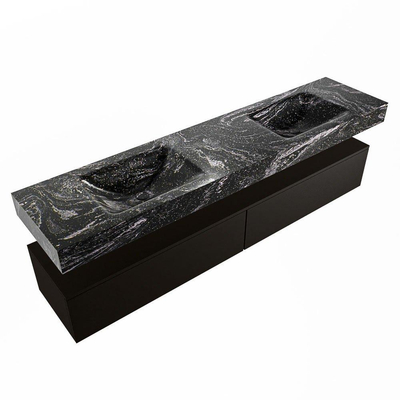 Mondiaz ALAN-DLUX Ensemble de meuble - 200cm - meuble Urban mat - 2 tiroirs - Lavabo Cloud Lava suspendu - vasque Gauche et droite - 2 trous de robinet