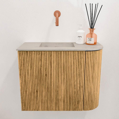 Mondiaz JOYA-DLUX 51.6cm toiletmeubel - ronding rechts kleur Oak - Wastafel FAYE positie Links Zonder kraangat kleur Opalo.