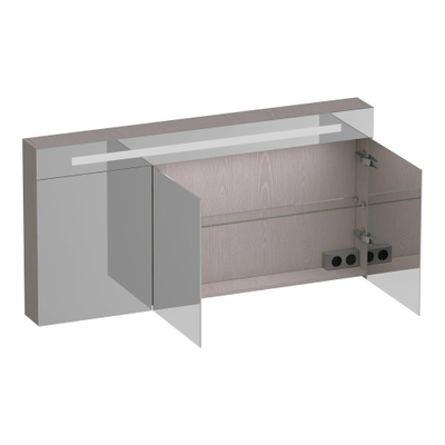 BRAUER Promise Deluxe spiegelkast - 140x70x15cm - met verlichting 3 dubbelzijdige spiegeldeuren - Timber Greige