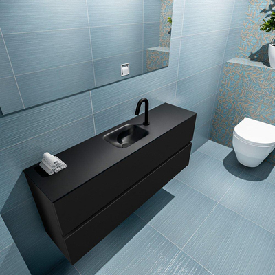 MONDIAZ ADA Toiletmeubel - 120x30x50cm - 1 kraangat - 2 lades - urban mat - wasbak midden - Solid surface - Zwart